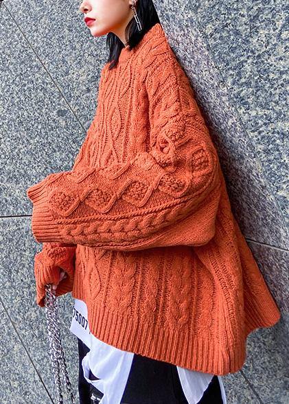 Aesthetic o neck orange knitwear casual winter knit blouse - bagstylebliss
