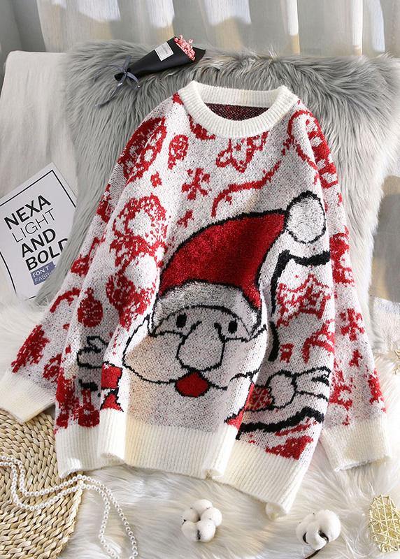 Aesthetic o neck red knit tops oversize Santa Claus top - bagstylebliss