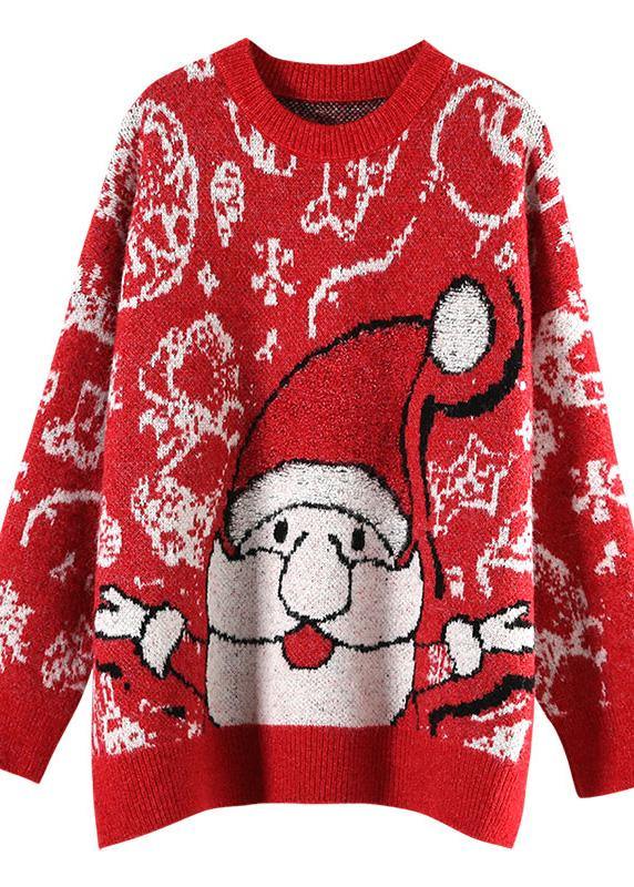 Aesthetic o neck red knit tops oversize Santa Claus top - bagstylebliss