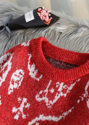 Aesthetic o neck red knit tops oversize Santa Claus top - bagstylebliss