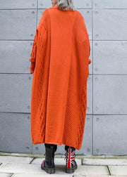 Aesthetic orange plus size winter knit baggy outwear - bagstylebliss