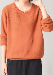Aesthetic orange sweater fall fashion wild  knitted tops patchwork - bagstylebliss