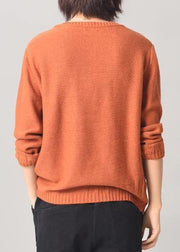 Aesthetic orange sweater fall fashion wild  knitted tops patchwork - bagstylebliss