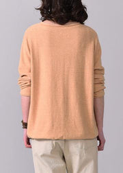 Aesthetic orange yellow prints sweaters oversize long sleeve knitted t shirt v neck - bagstylebliss