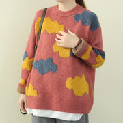 Aesthetic red Cloud Knit Sweaters casual o neck false two pieces knit blouse - bagstylebliss