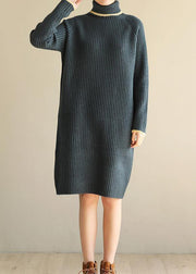 Aesthetic  Sweater high lapel collar dresses Vintage army green daily knitwear - bagstylebliss