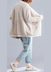 Aesthetic v neck beige knit outwear oversized fall - bagstylebliss