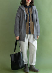 Aesthetic winter knitted coat casual gray zippered - bagstylebliss