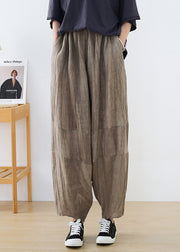 Apricot Baggy Linen Lantern Pants Patchwork Wrinkled Summer