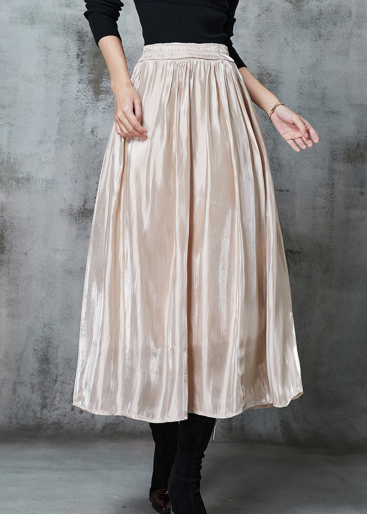 Apricot Draping Silk A Line Skirt Elastic Waist Spring