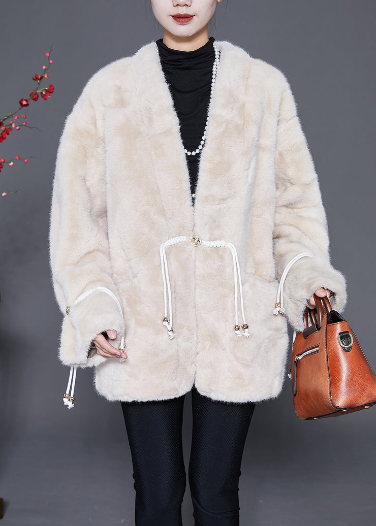 Apricot Warm Mink Velvet Coats Tasseled Button Down Winter