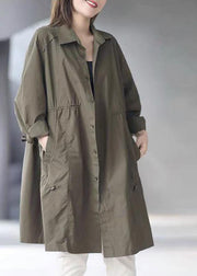 Army Green Button Cotton Cinched Coat Spring