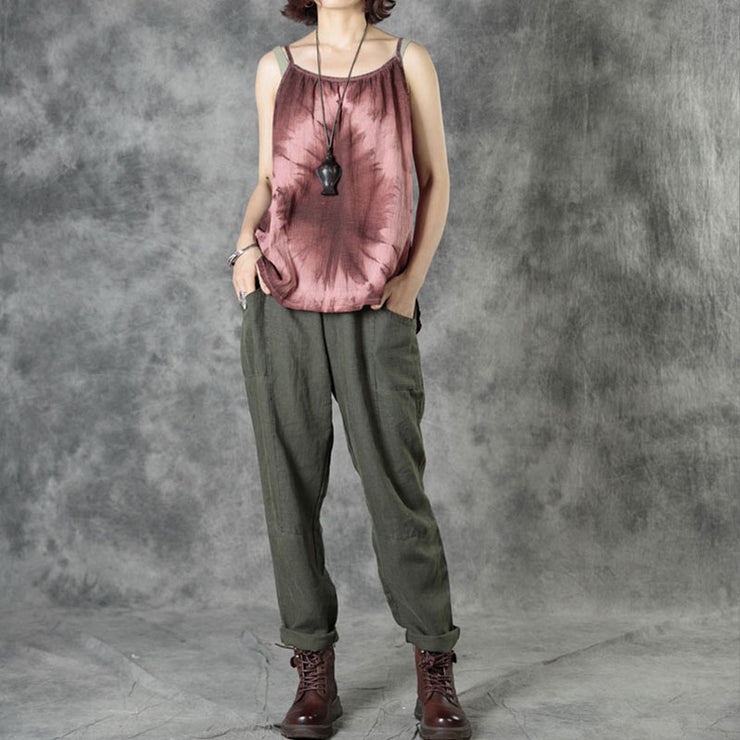 Army Green Pockets Patchwork Fall Straight Linen Pants