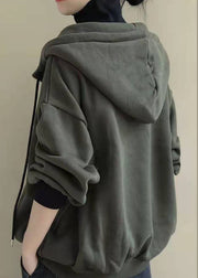 Army Green drawstring Casual Warm Fleece Sweatshirts Top Spring