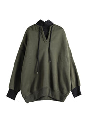 Army Green Kordelzug Lässige warme Fleece-Sweatshirts Top Spring