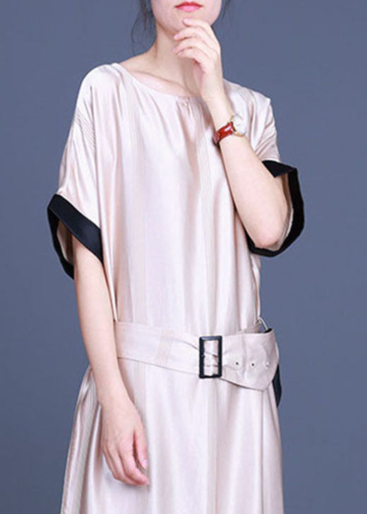 Art Apricot O-Necktie waist fashion Fall Half Sleeve Party Dress