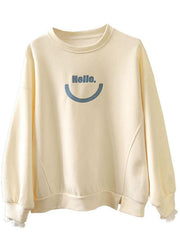 Art Beige O-Neck Graphic Ruffled Fall Sweatshirts Top - bagstylebliss