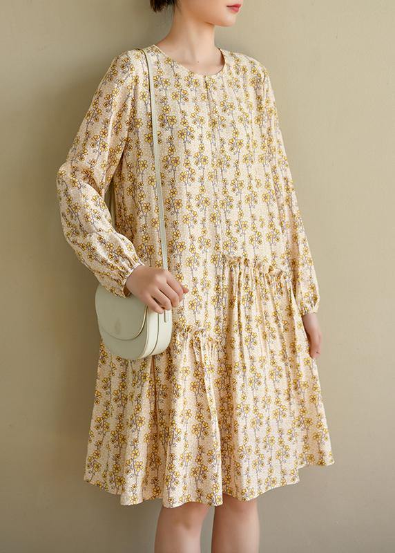 Art Beige Print Cotton asymmetrical design Summer Work Dress - bagstylebliss