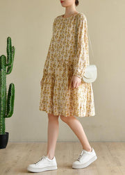 Art Beige Print Cotton asymmetrical design Summer Work Dress - bagstylebliss