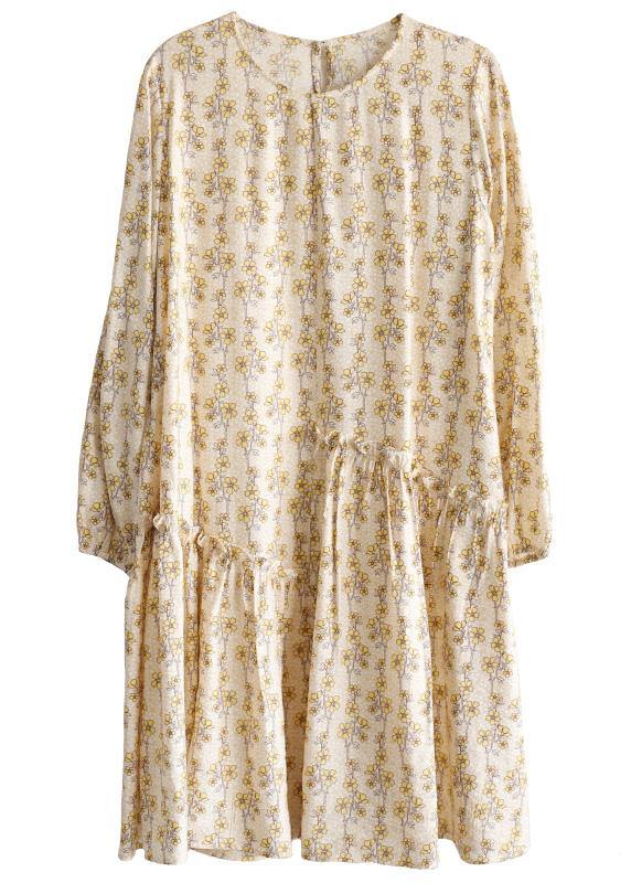 Art Beige Print Cotton asymmetrical design Summer Work Dress - bagstylebliss