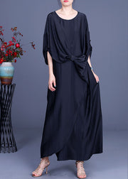 Art Black Asymmetrical Butterfly Silk Party Dress Half Sleeve