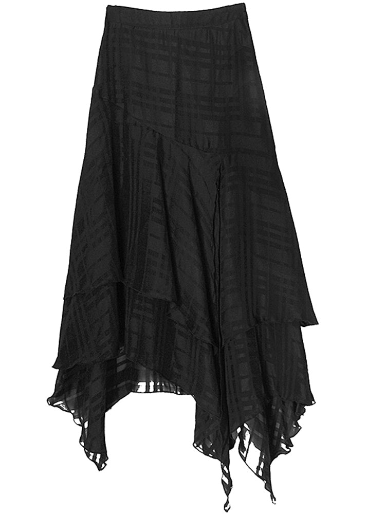 Art Black Asymmetrical Plaid Chiffon Skirt Spring