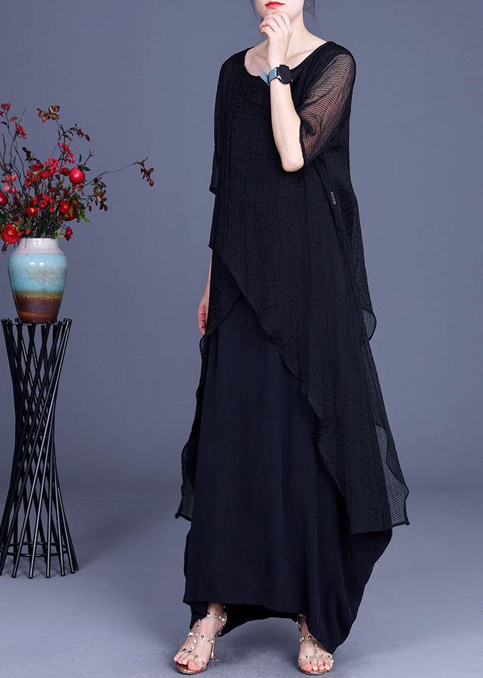 Art Black Elegant Asymmetrical O-Neck Summer Dresses Two Pieces Set - bagstylebliss