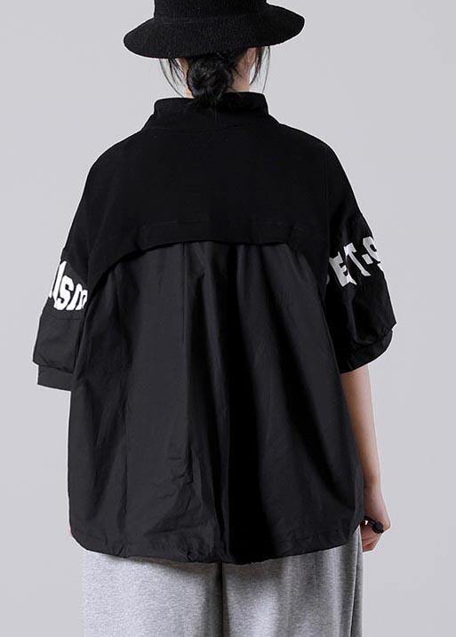 Art Black Graphic Patchwork Cotton Summer Blouse Top - bagstylebliss