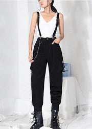 Art Black High Waist Pockets Carpenter Pants - bagstylebliss