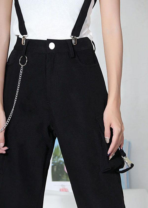 Art Black High Waist Pockets Carpenter Pants - bagstylebliss