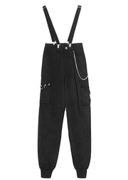 Art Black High Waist Pockets Carpenter Pants - bagstylebliss