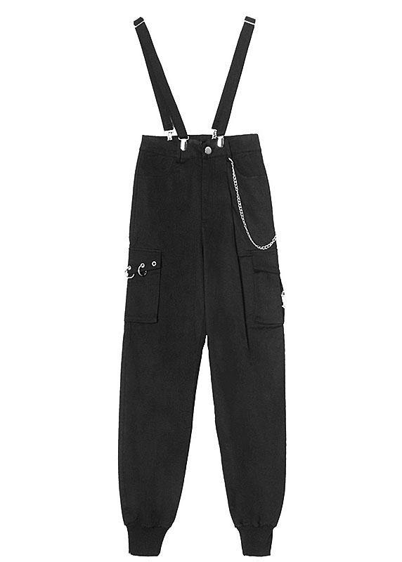 Art Black High Waist Pockets Carpenter Pants - bagstylebliss