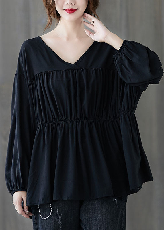 Art Black Loose lantern sleeve Casual Fall Shirts