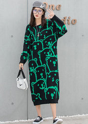 Art Black O-Neck Loose Knit Fall Ankle Dress Langarm