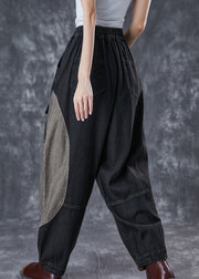 Art Black Oversized Patchwork Pockets Denim Pants Spring