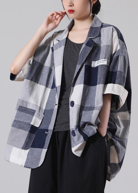 Art Black Plaid Cotton Linen Summer Coat - bagstylebliss