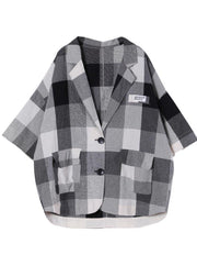 Art Black Plaid Cotton Linen Summer Coat - bagstylebliss