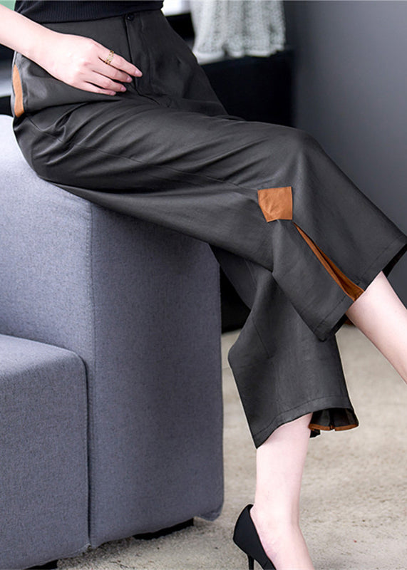 Art Black Pockets Patchwork Hose mit hoher Taille und weitem Bein Herbst