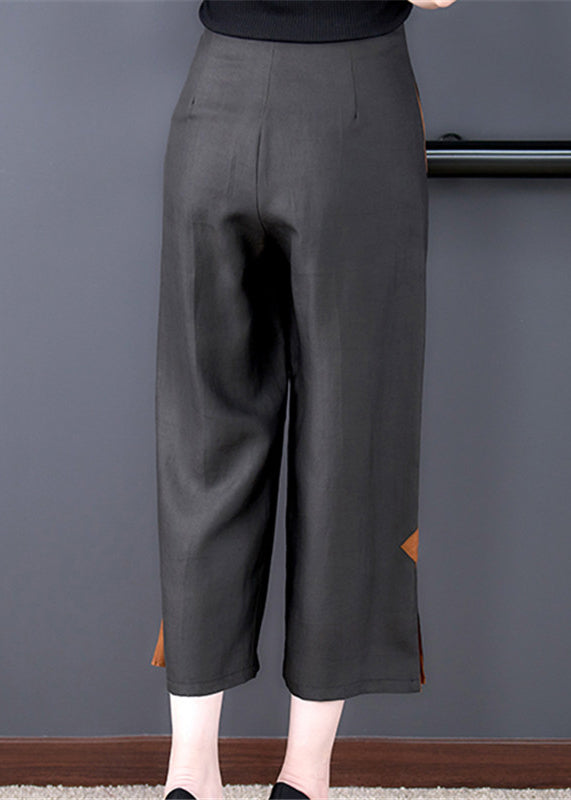 Art Black Pockets Patchwork Hose mit hoher Taille und weitem Bein Herbst