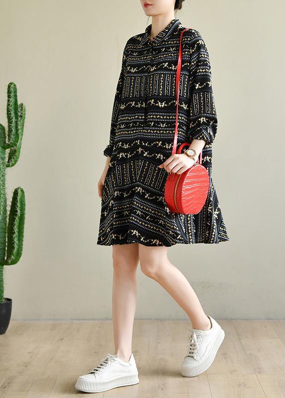 Art Black Print Chiffon Long sleeve Summer Dress - bagstylebliss