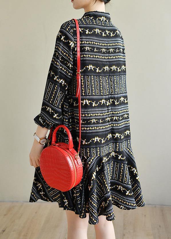 Art Black Print Chiffon Long sleeve Summer Dress - bagstylebliss