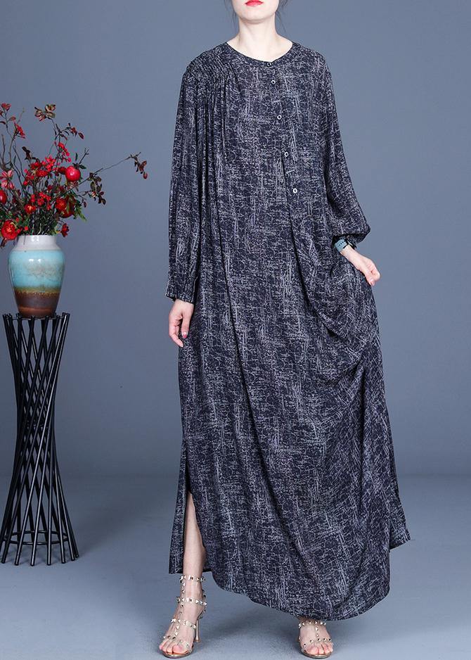 Art Black Print asymmetrical design side open Holiday Summer Spring Linen Dress - bagstylebliss