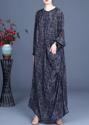 Art Black Print asymmetrical design side open Holiday Summer Spring Linen Dress - bagstylebliss