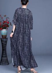 Art Black Print asymmetrical design side open Holiday Summer Spring Linen Dress - bagstylebliss