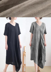 Art Black Short Sleeve Casual Maxi Summer Linen Dress - bagstylebliss