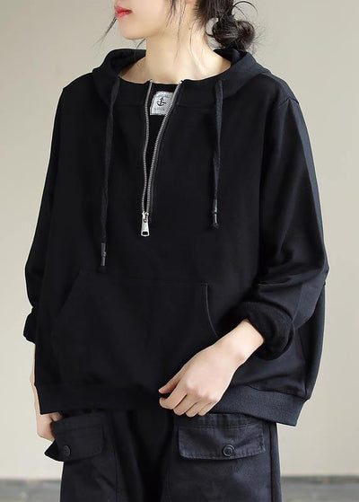 Art Black Top Silhouette Hooded Cinched Baggy Spring Top - bagstylebliss
