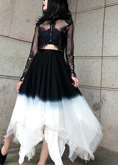Art Black White Color block tulle Patchwork Skirts Summer - bagstylebliss