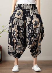 Art Black White Print Wide Leg Cotton Linen Pants Summer - bagstylebliss