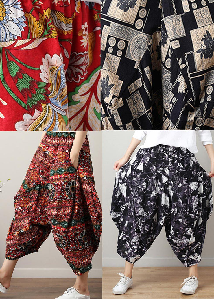 Art Black White Print Wide Leg Cotton Linen Pants Summer - bagstylebliss