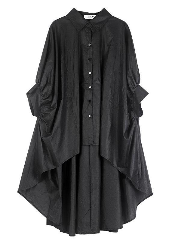 Art Black Wrinkled Button Summer Cotton Shirt Half Sleeve Top - bagstylebliss